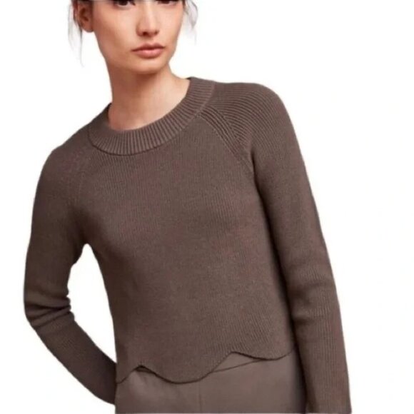 Aritzia Wilfred Scalloped Crew Neck Sweater Brown Size Small - Picture 2 of 6